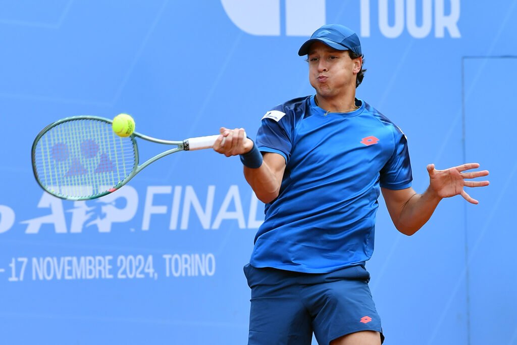 Luciano Darderi, classe 2002, ha superato il primo turno del Piemonte Open Intesa Sanpaolo battendo Ugo Carabelli (foto Francesco Panunzio)